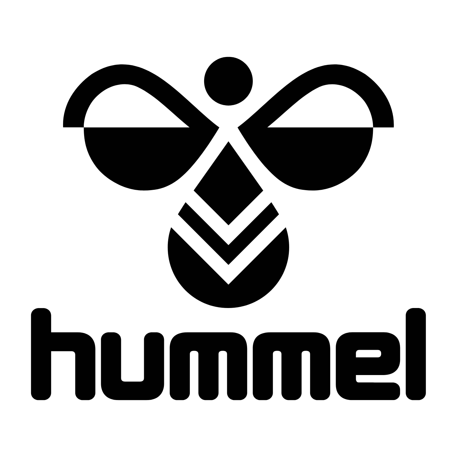 Black hummel brand logo (2025 version) – Danish football kit and sportswear supplier.